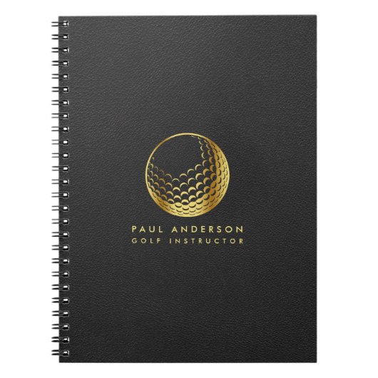 Golden Golf Ball Logo Elegant Golfer Monogram Notitieboek (Voorkant)