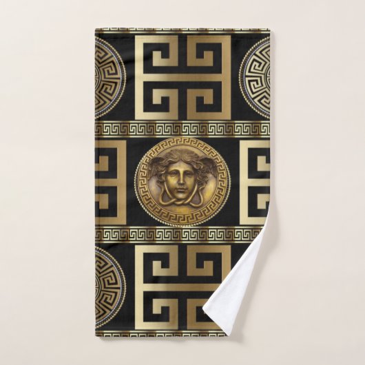 Golden Gorgon "Medusa" met Griekse Key Geometrisch Bad Handdoek (Handdoek)