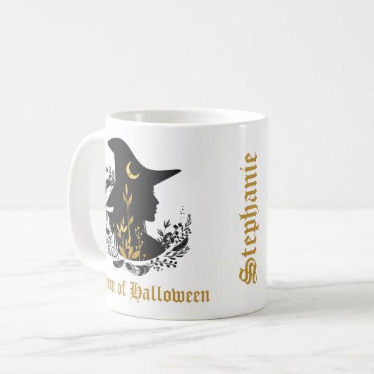 Golden Gothic Queen van Halloween Witch Cat Mok (Voorkant links)