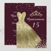 Golden Gown Burgundy Back Quinceanera Party 15th Kaart (Voorkant / Achterkant)