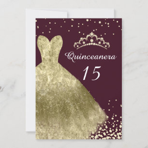 Golden Gown Burgundy Back Quinceanera Party 15th Kaart