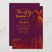 Golden Gown Glam 30e verjaardag uitnodiging (Voorkant / Achterkant)