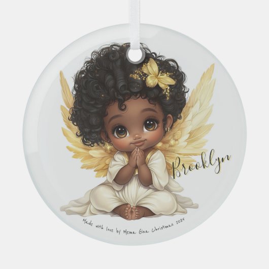 Golden Grace: A Prayerful Angel Child Glas Ornament (Voorkant)