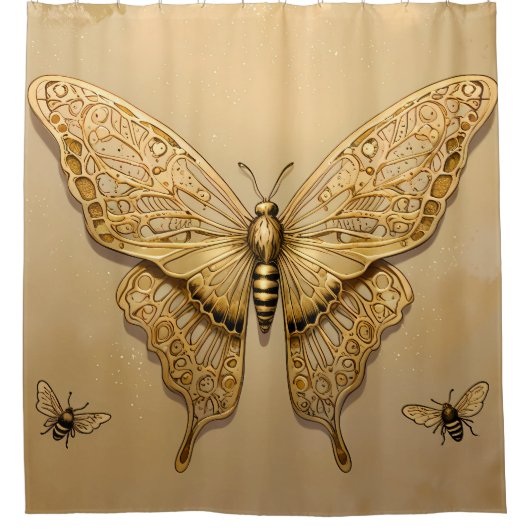 Golden Grace: De betoverende vlinder Douchegordijn (Voorkant)