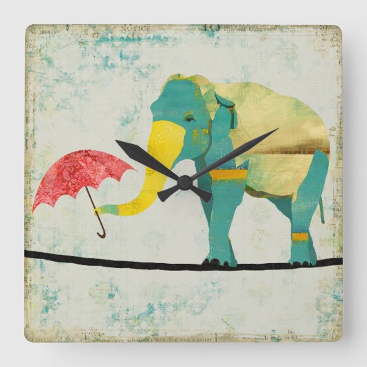 Golden Graceful Elephant Clock Vierkante Klok (Voorkant)