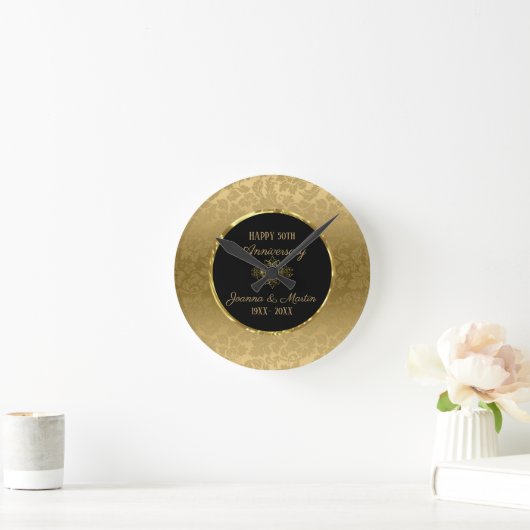 Golden Gradient Damask Pattern Jubileum Ronde Klok (Huis)