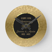 Golden Gradient Damask Pattern Jubileum Ronde Klok (Voorkant)