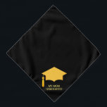 Golden Graduation Cap on Black Bandana<br><div class="desc">Golden graduatie cap op zwart. Ideaal voor huisdieren!</div>