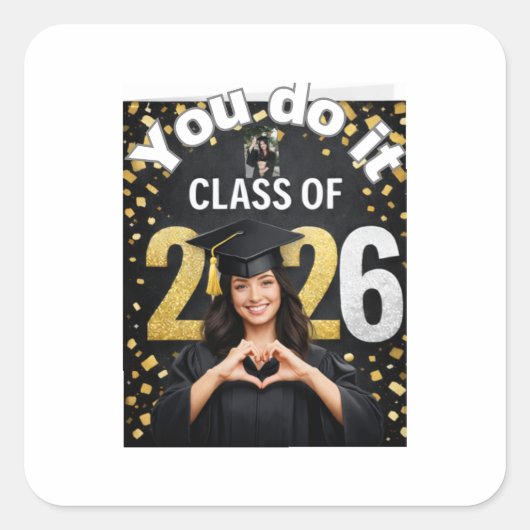 Golden Graduation Celebration Card – Congratulatio Vierkante Sticker (Voorkant)