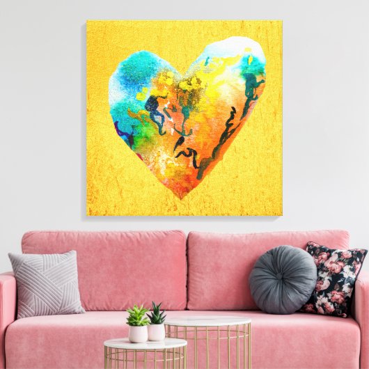 Golden graffiti hart waterverf kunst canvas afdruk (Insitu (Woonkamer))