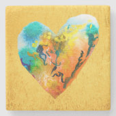 Golden graffiti hart waterverf kunst stenen onderzetter (Voorkant)