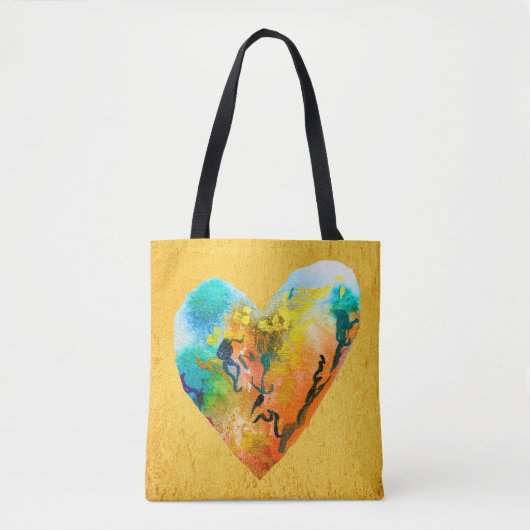 Golden graffiti hart waterverf kunst tote bag (Voorkant)