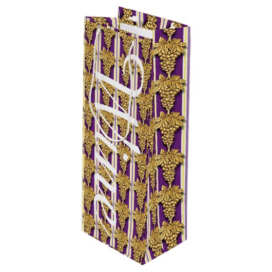 Golden Grapes Pattern Wijn Cadeautas (Voorkant Gekanteld)