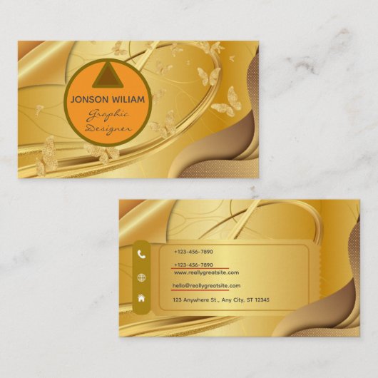 Golden Graphic Designer Business Card | Minimalist Visitekaartje (Voorkant / Achterkant)