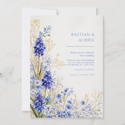 Golden Grass Blue Muscari Botanical Spray Wedding Kaart (Voorkant)