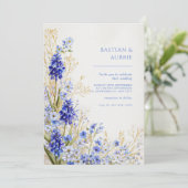 Golden Grass Blue Muscari Botanical Spray Wedding Kaart (Staand voorkant)