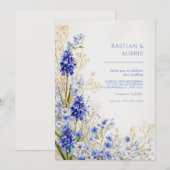 Golden Grass Blue Muscari Botanical Spray Wedding Kaart (Voorkant / Achterkant)