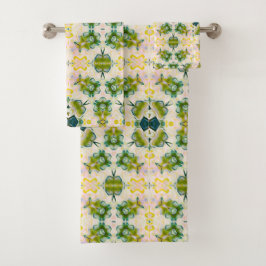 Golden Green Blossom Print Towel Set Bad Handdoek