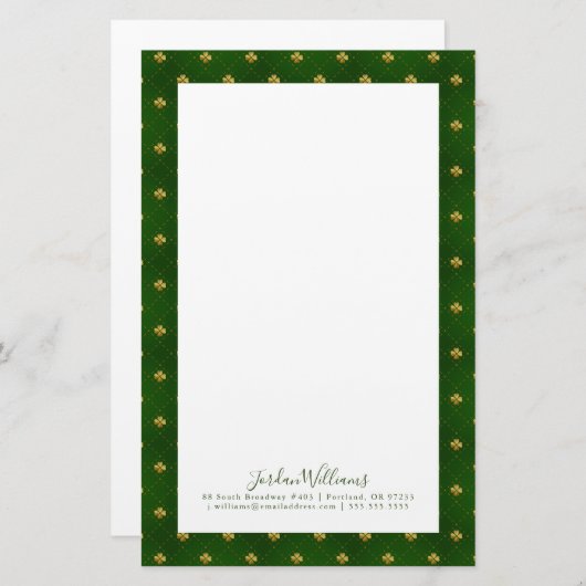 Golden Green Clover Pattern Briefpapier (Voorkant / Achterkant)