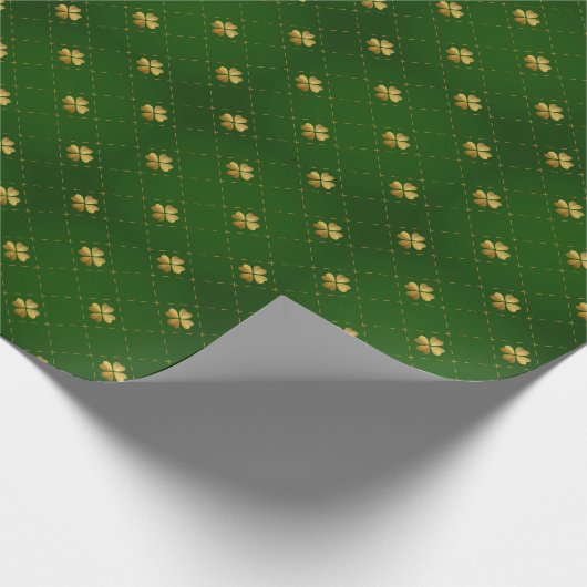 Golden Green Clover Pattern Cadeaupapier (Hoek)