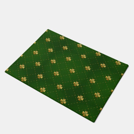 Golden Green Clover Pattern Deurmat (Schuin)
