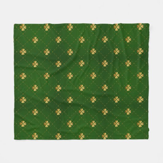 Golden Green Clover Pattern Fleece Deken (Voorkant (Horizontaal))