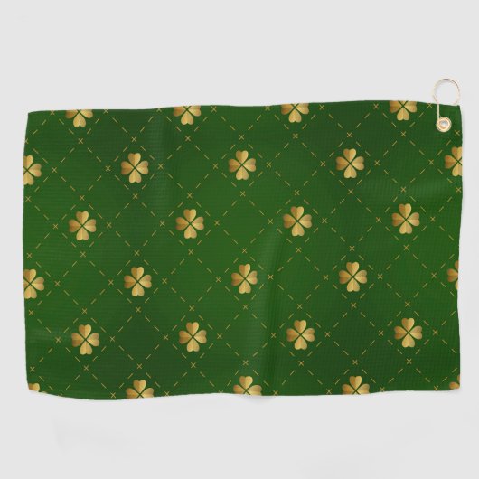 Golden Green Clover Pattern Golfhanddoek (Horizontaal)
