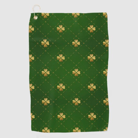 Golden Green Clover Pattern Golfhanddoek (Voorkant)