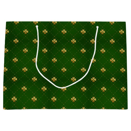 Golden Green Clover Pattern Groot Cadeauzakje (Voorkant)