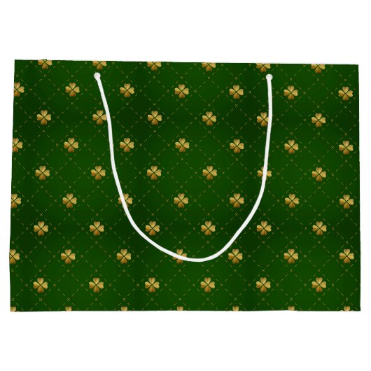 Golden Green Clover Pattern Groot Cadeauzakje (Achterkant)