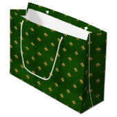 Golden Green Clover Pattern Groot Cadeauzakje (Voorkant Gekanteld)