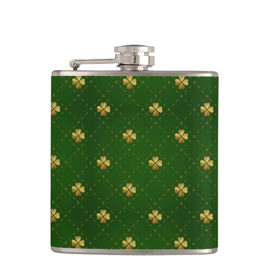 Golden Green Clover Pattern Heupfles (Voorkant)