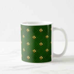 Golden Green Clover Pattern Koffiemok