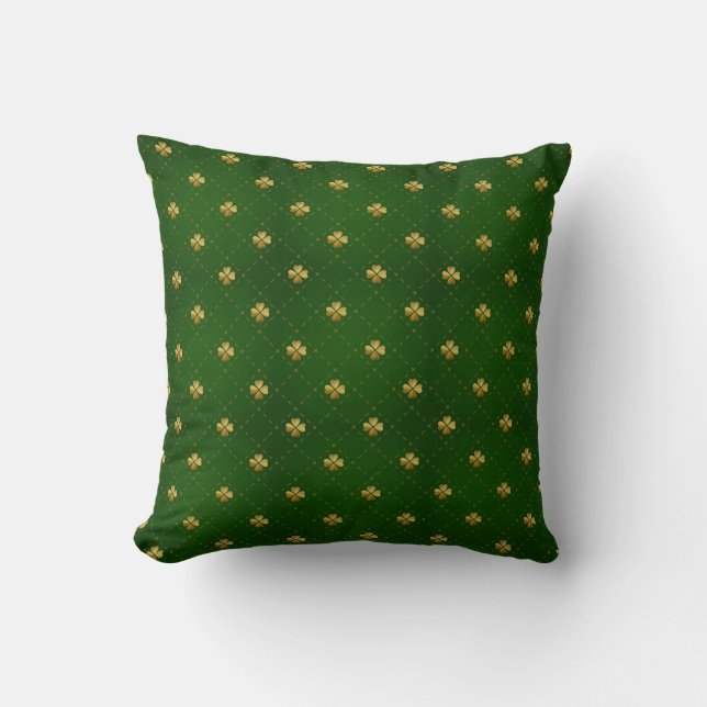 Golden Green Clover Pattern Kussen (Voorkant)
