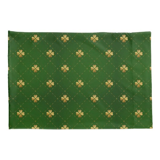 Golden Green Clover Pattern Kussensloop (Achterkant-Rechts)