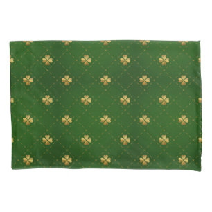 Golden Green Clover Pattern Kussensloop