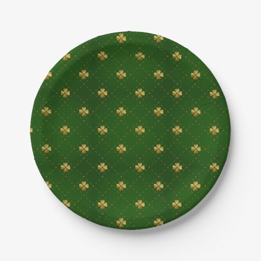 Golden Green Clover Pattern Papieren Bordje (Voorkant)