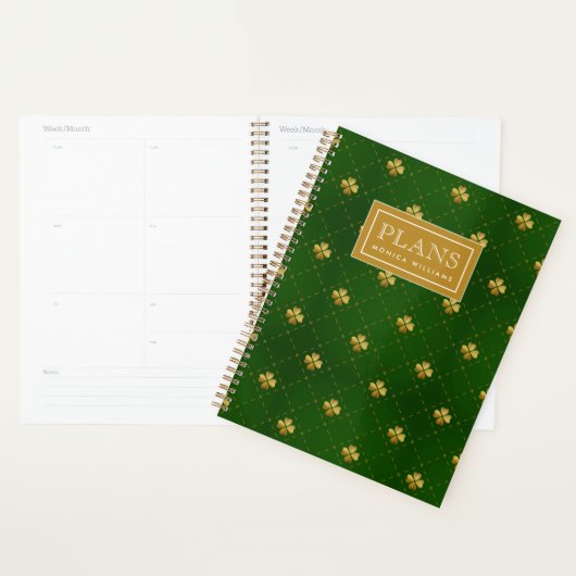 Golden Green Clover Pattern Planner (Display)