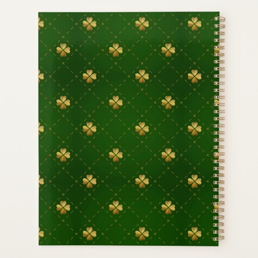 Golden Green Clover Pattern Planner (Achterkant)