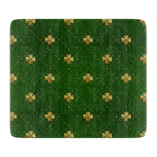 Golden Green Clover Pattern Snijplank (Voorkant)