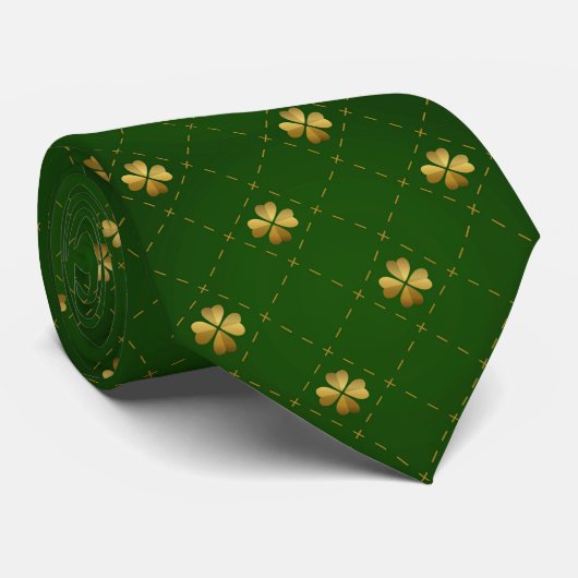 Golden Green Clover Pattern Stropdas (Opgerold)