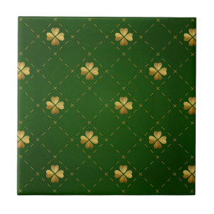 Golden Green Clover Pattern Tegeltje