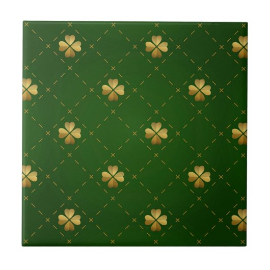 Golden Green Clover Pattern Tegeltje (Voorkant)