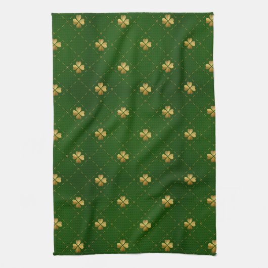 Golden Green Clover Pattern Theedoek (Verticaal)
