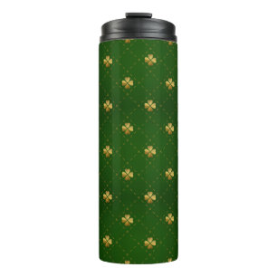 Golden Green Clover Pattern Thermosbeker