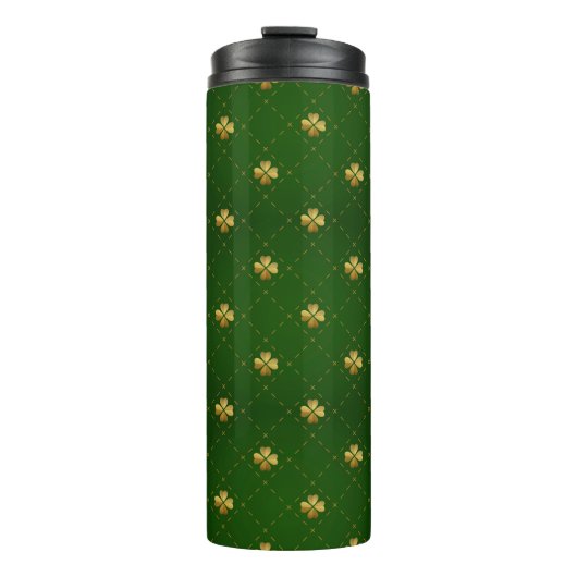 Golden Green Clover Pattern Thermosbeker (Voorkant)