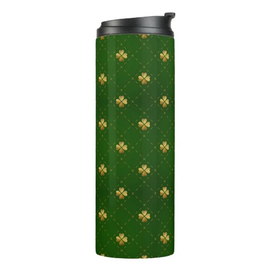 Golden Green Clover Pattern Thermosbeker (Gedraaid links)