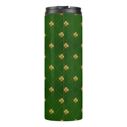 Golden Green Clover Pattern Thermosbeker (Achterkant)