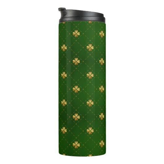 Golden Green Clover Pattern Thermosbeker (Geroteerd rechts)