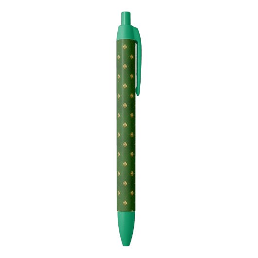 Golden Green Clover Pattern Zwarte Inkt Pen (Achterkant (Verticaal))